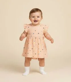 Vestido Body Infantil com Estampa Floral e Texturizado - Tam 0 a 18 Meses