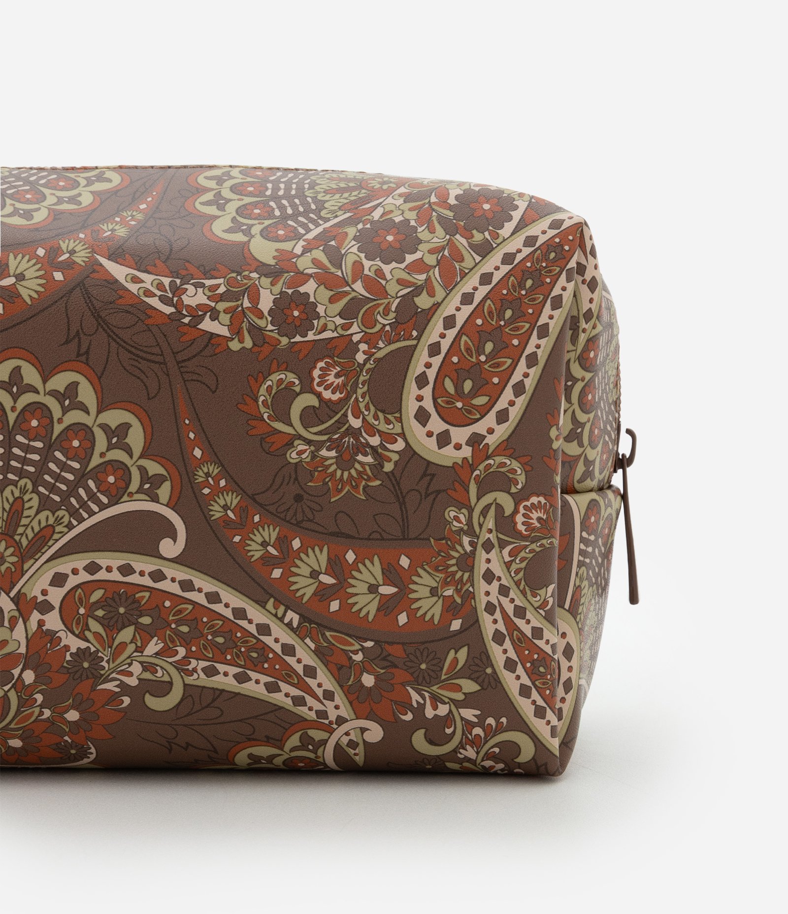 Kit 03 Necessaires com Transparência e Estampa Paisley Marrom 3