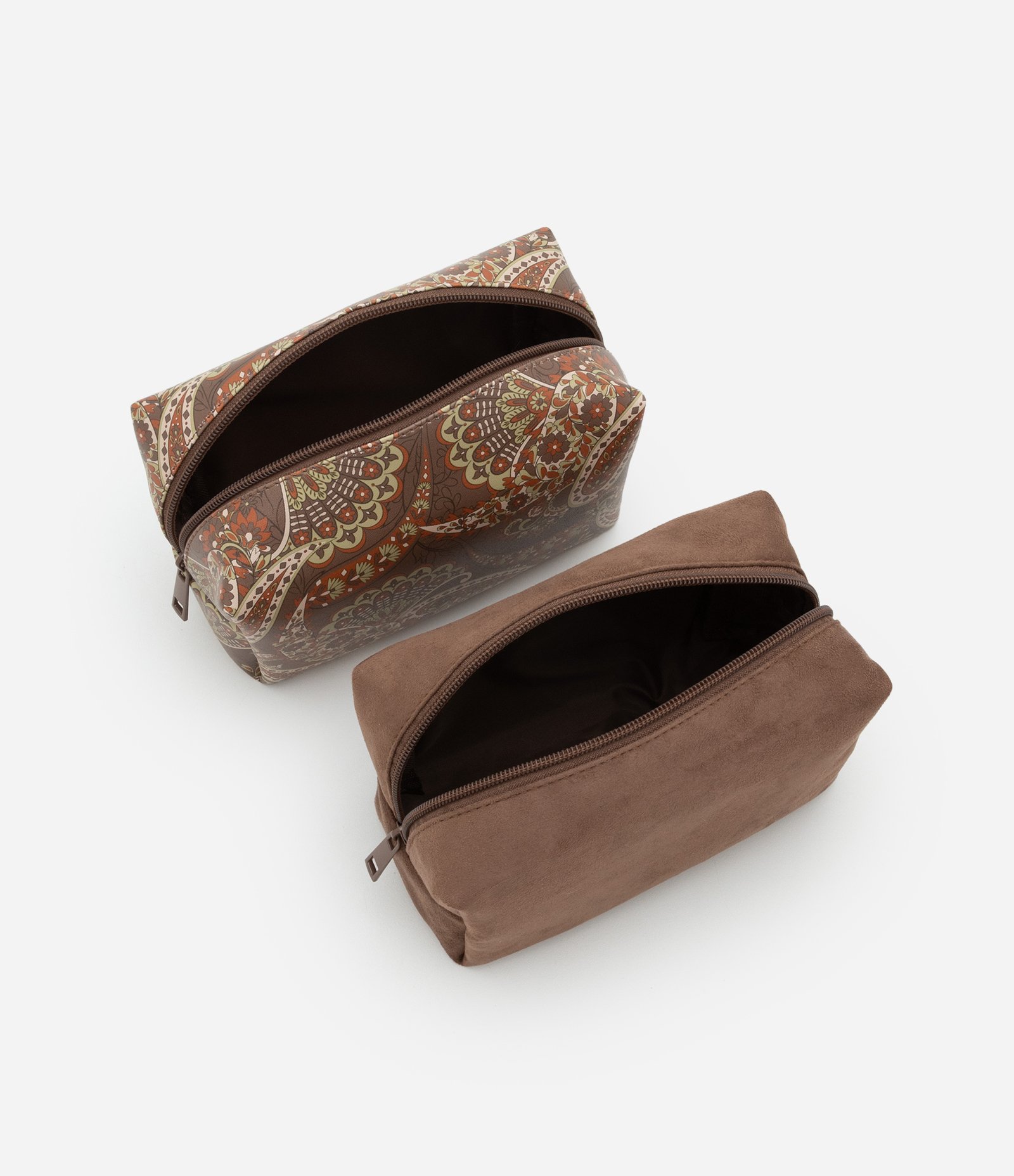 Kit 03 Necessaires com Transparência e Estampa Paisley Marrom 4