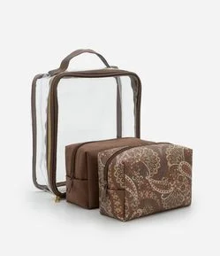 Kit 03 Necessaires com Transparência e Estampa Paisley