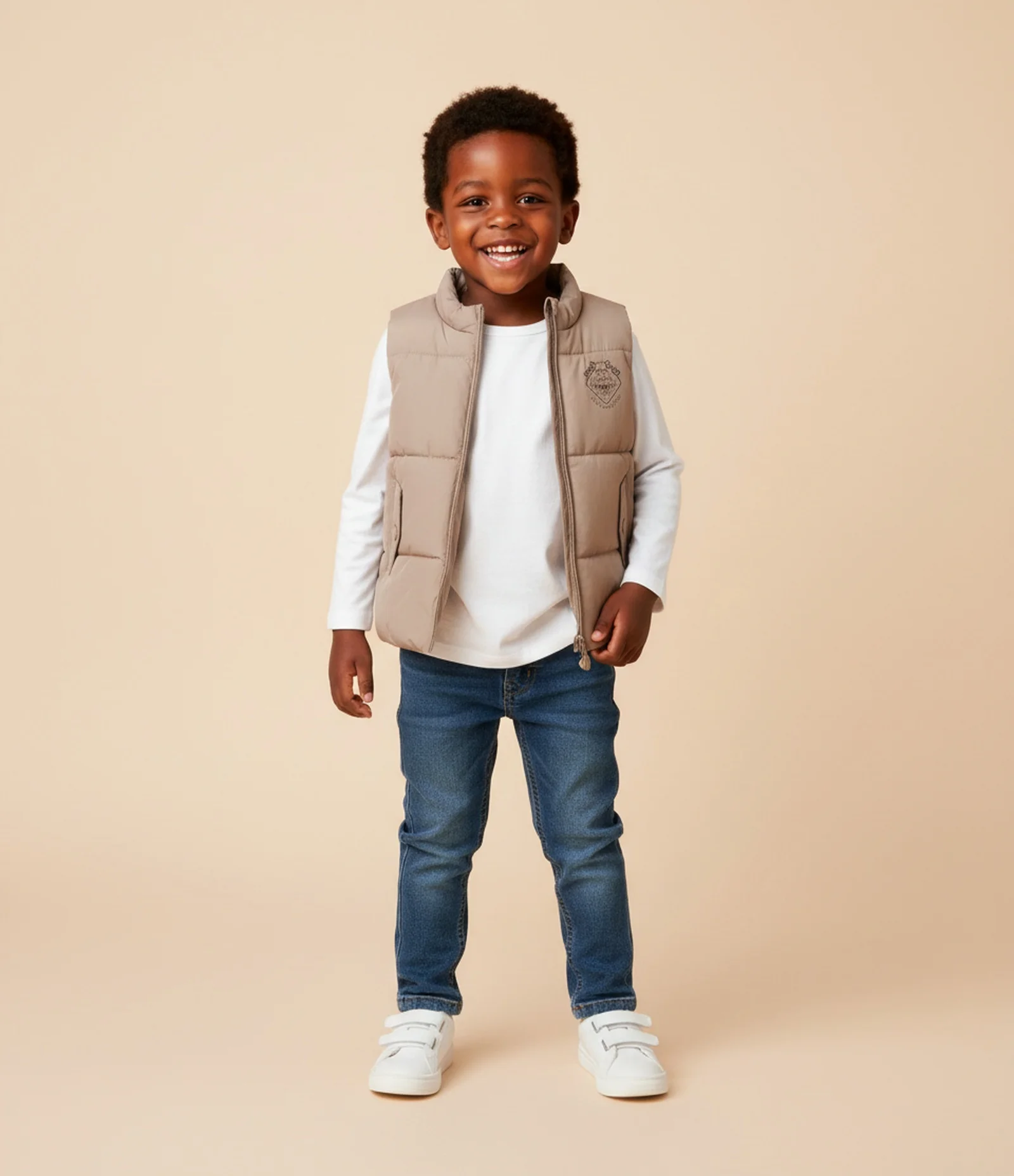 Colete Puffer Infantil com Bolsos de Lapela – Tam 1 a 6 Anos Bege 1