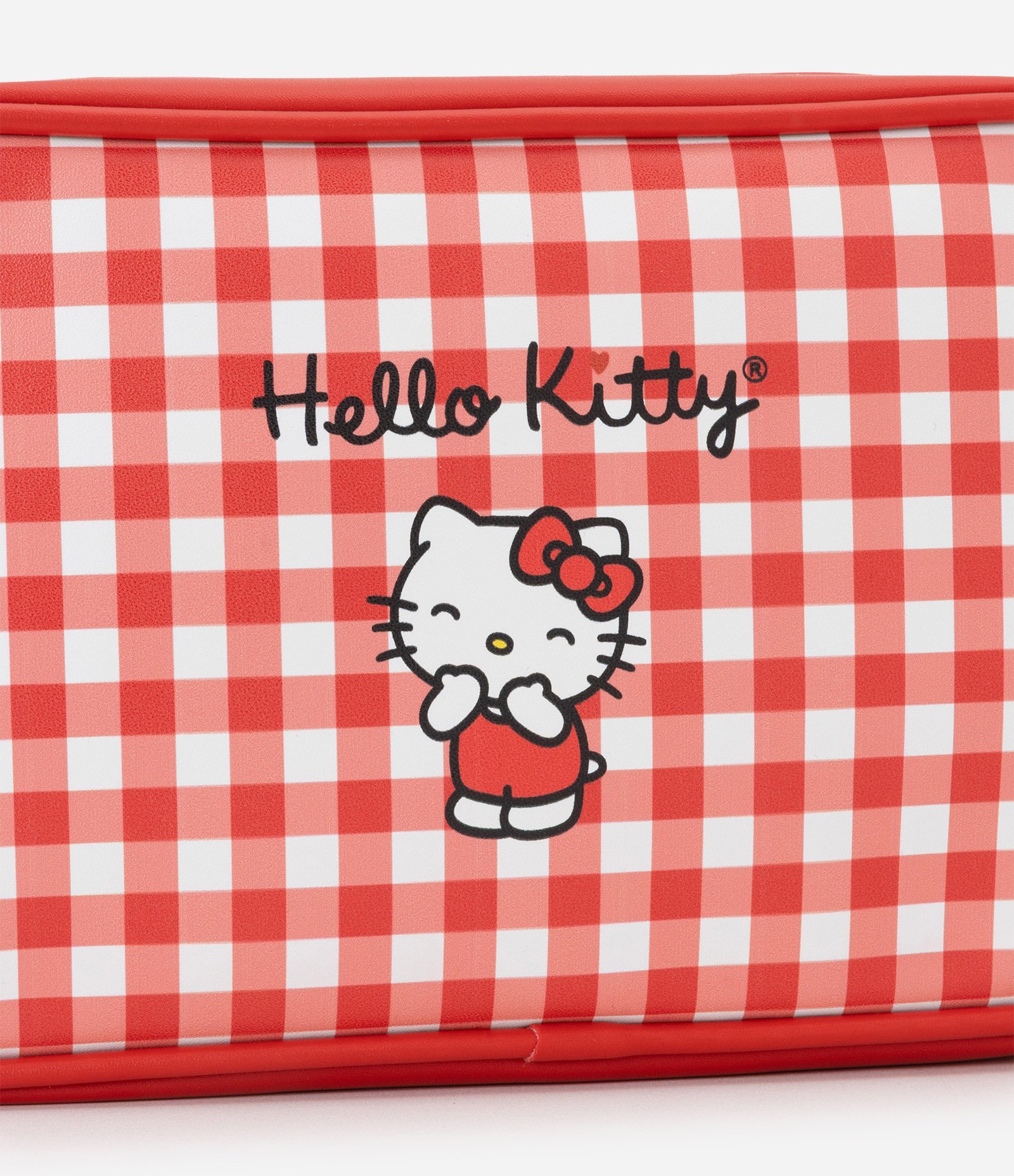 Nécessaire Grande em PU com Estampa Xadrez Hello Kitty Vermelho 4