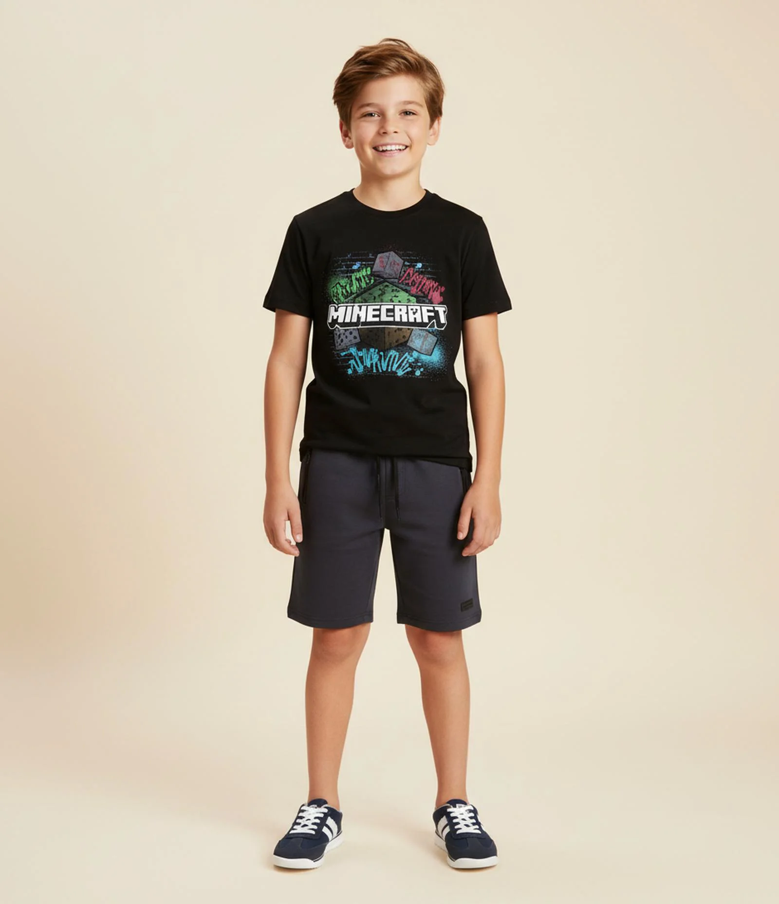 Camiseta Infantil com Estampa Minecraft - Tam 5 a 14  Anos Preto 1
