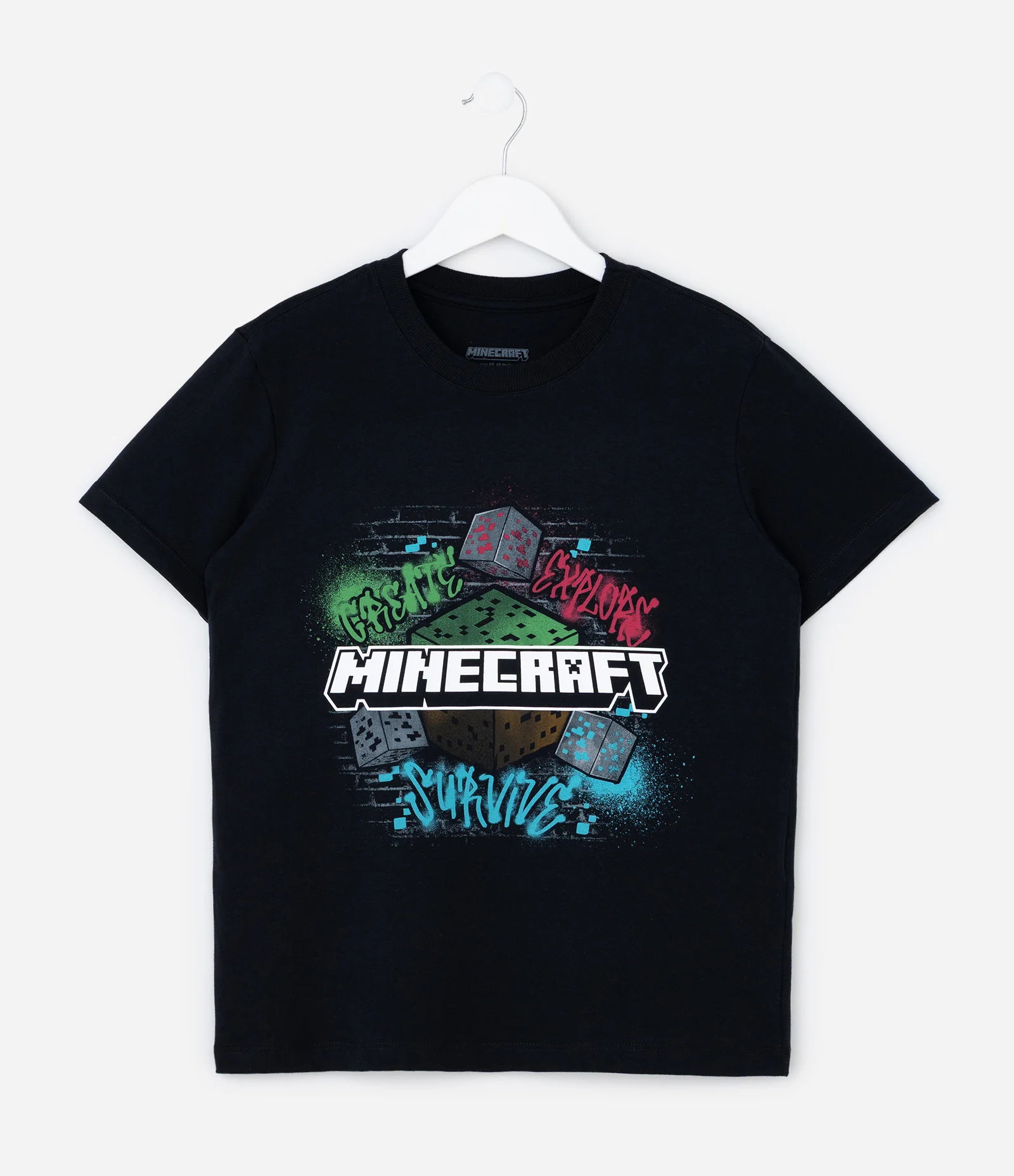 Camiseta Infantil com Estampa Minecraft - Tam 5 a 14  Anos Preto 2