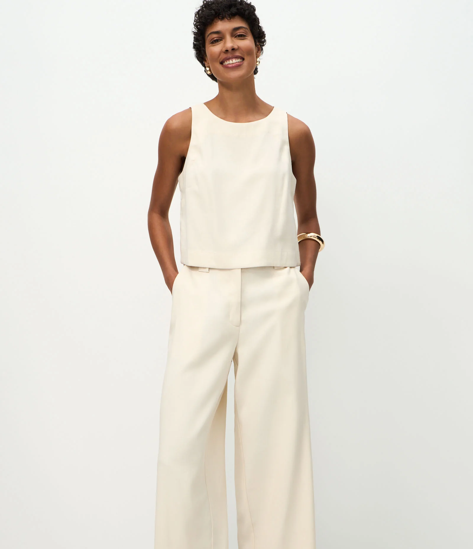 Calça Pantacourt com Cós Transpassado e Botão Off White 2