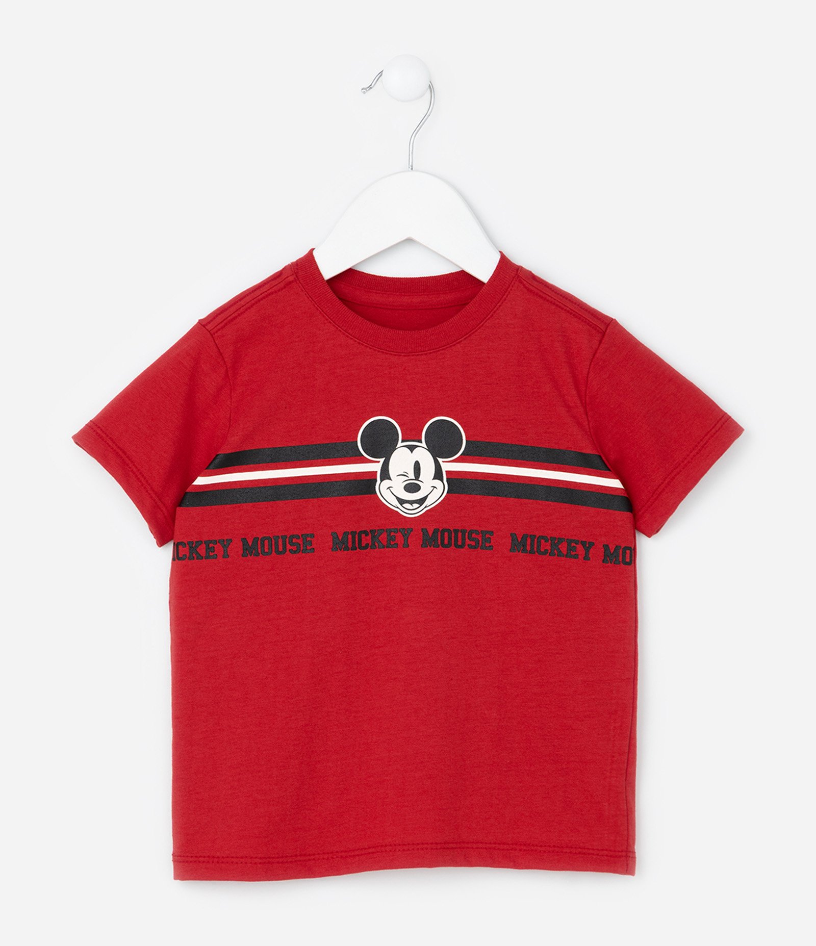 Camiseta Infantil com Estampa Listra e Mickey Mouse - Tam 1 a 6 anos Vermelho 1