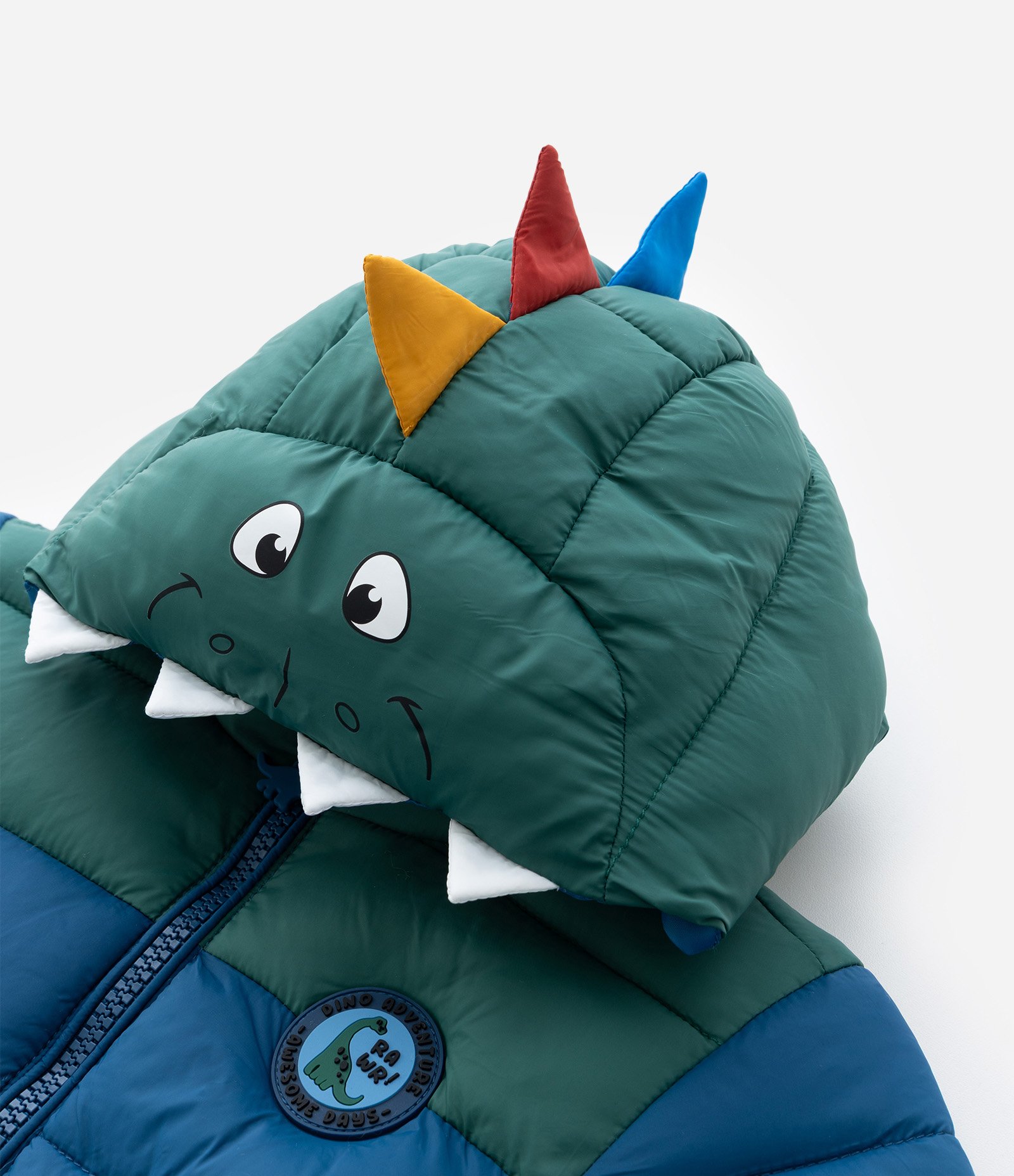 Jaqueta Infantil Puffer com Capuz de Dinossauro – Tam 1 a 6 Anos Azul/Verde 10