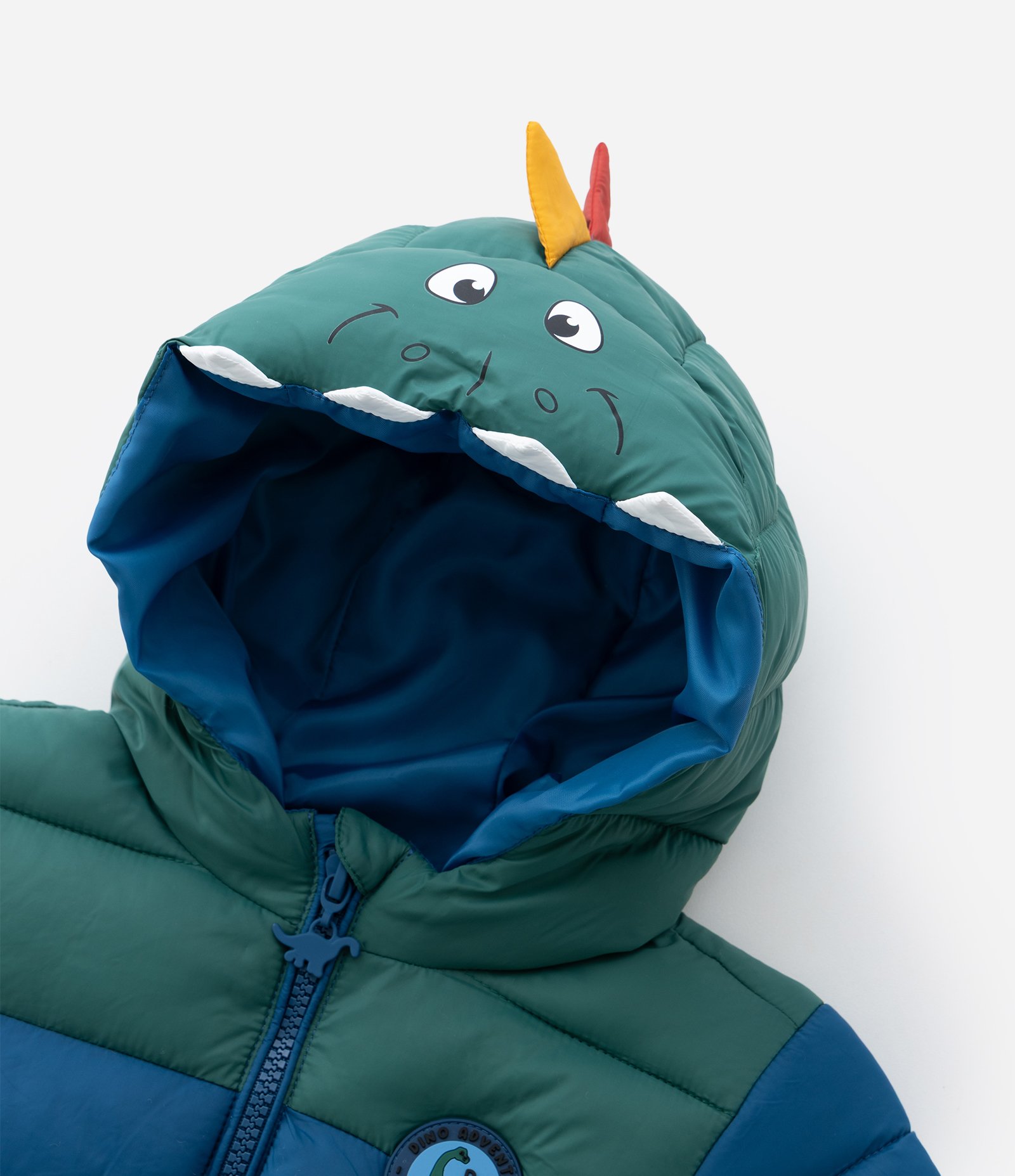 Jaqueta Infantil Puffer com Capuz de Dinossauro – Tam 1 a 6 Anos Azul/Verde 5
