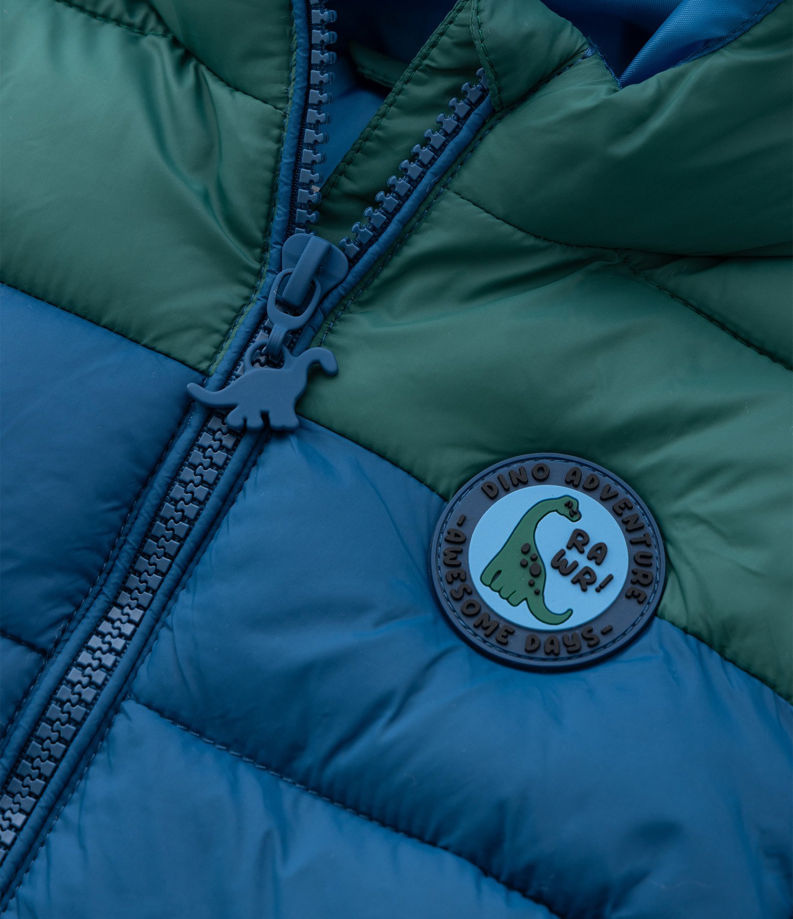 Jaqueta Infantil Puffer com Capuz de Dinossauro – Tam 1 a 6 Anos Azul/Verde 6