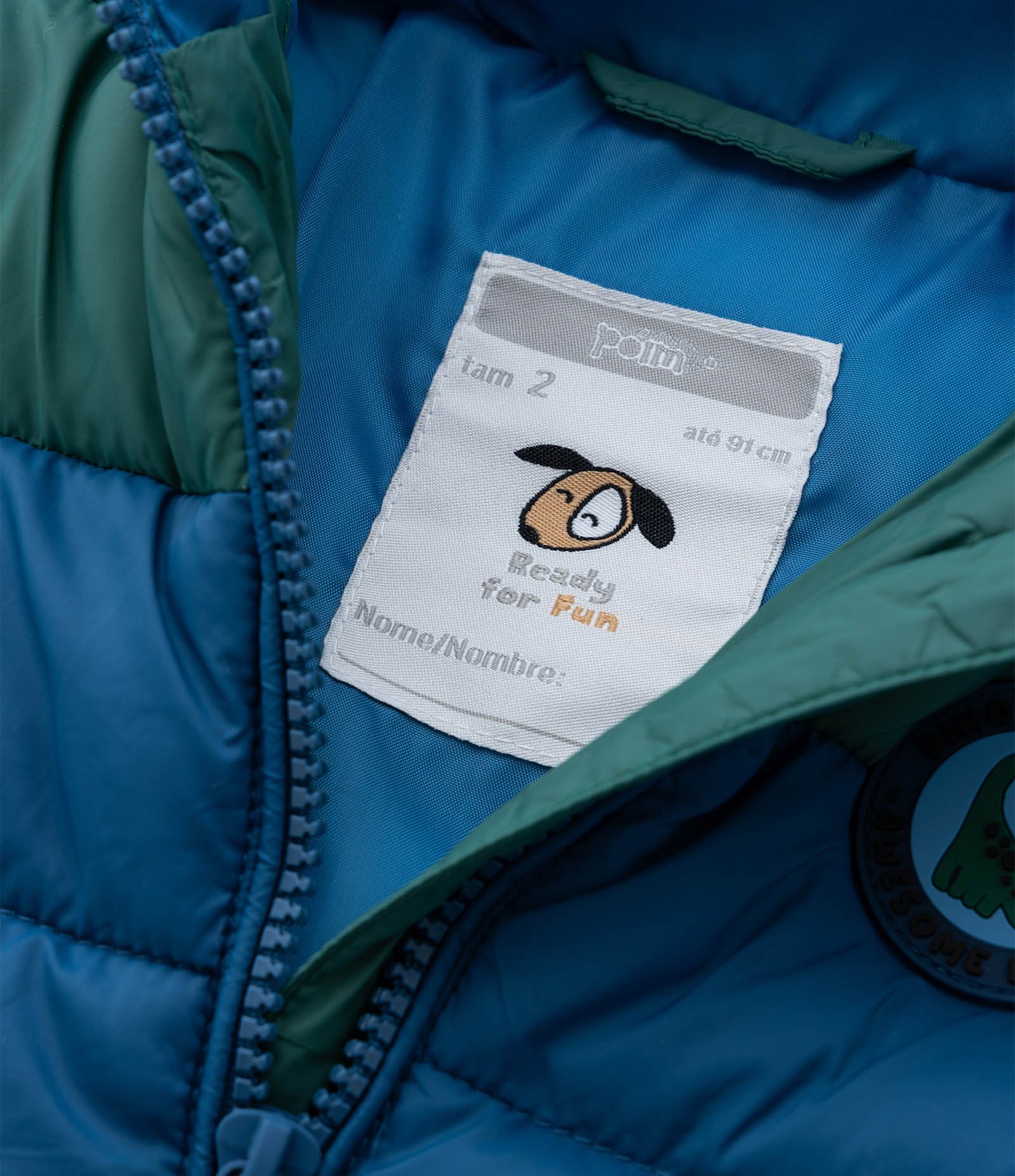 Jaqueta Infantil Puffer com Capuz de Dinossauro – Tam 1 a 6 Anos Azul/Verde 7