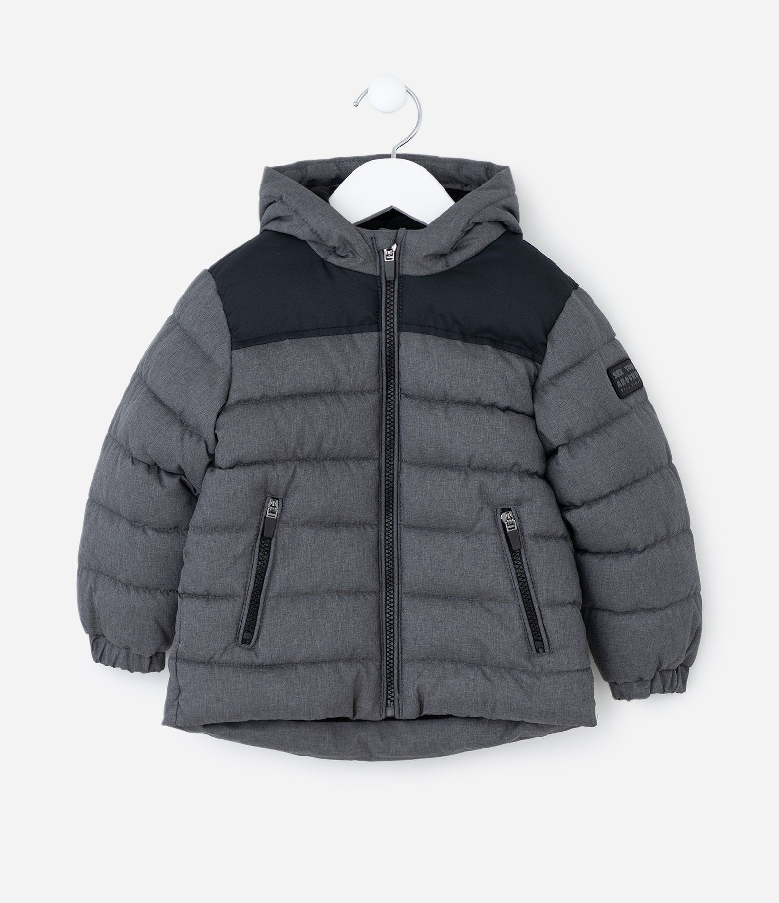 Jaqueta Infantil com Capuz e Recorte Texturizado – Tam 1 a 4 Anos Cinza 1