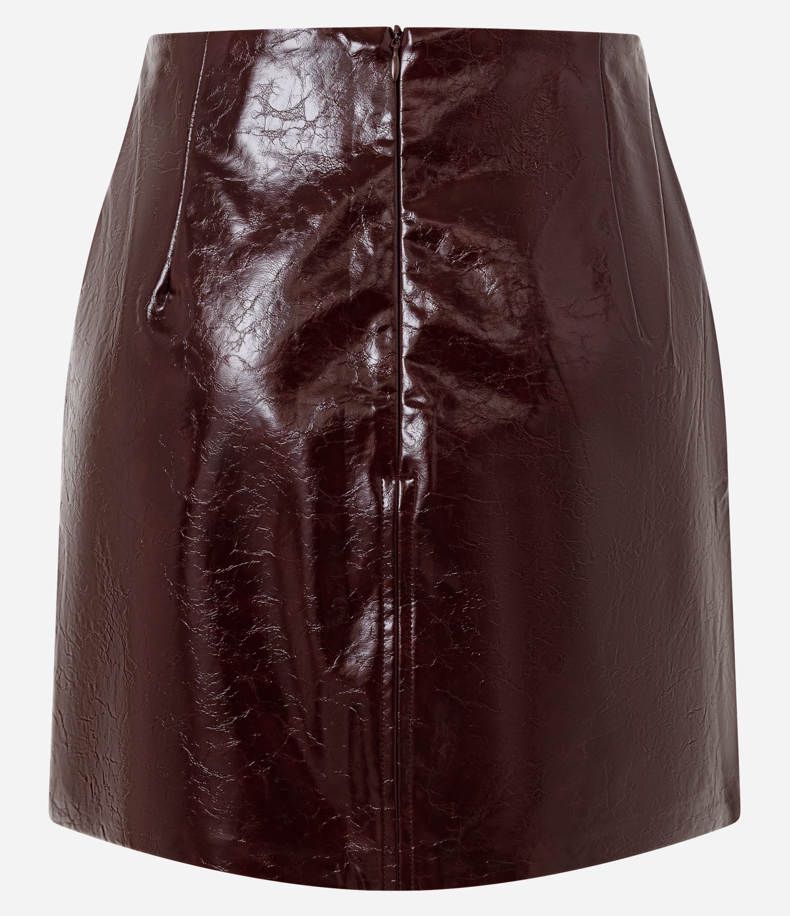 Saia Mini Reta em PU Com Recorte Frontal Marrom 7