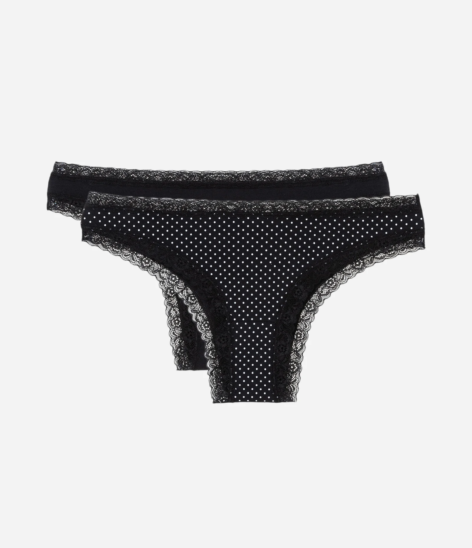 Kit 02 Calcinhas Biquíni em Cotton com Detalhe de Renda Preto 1