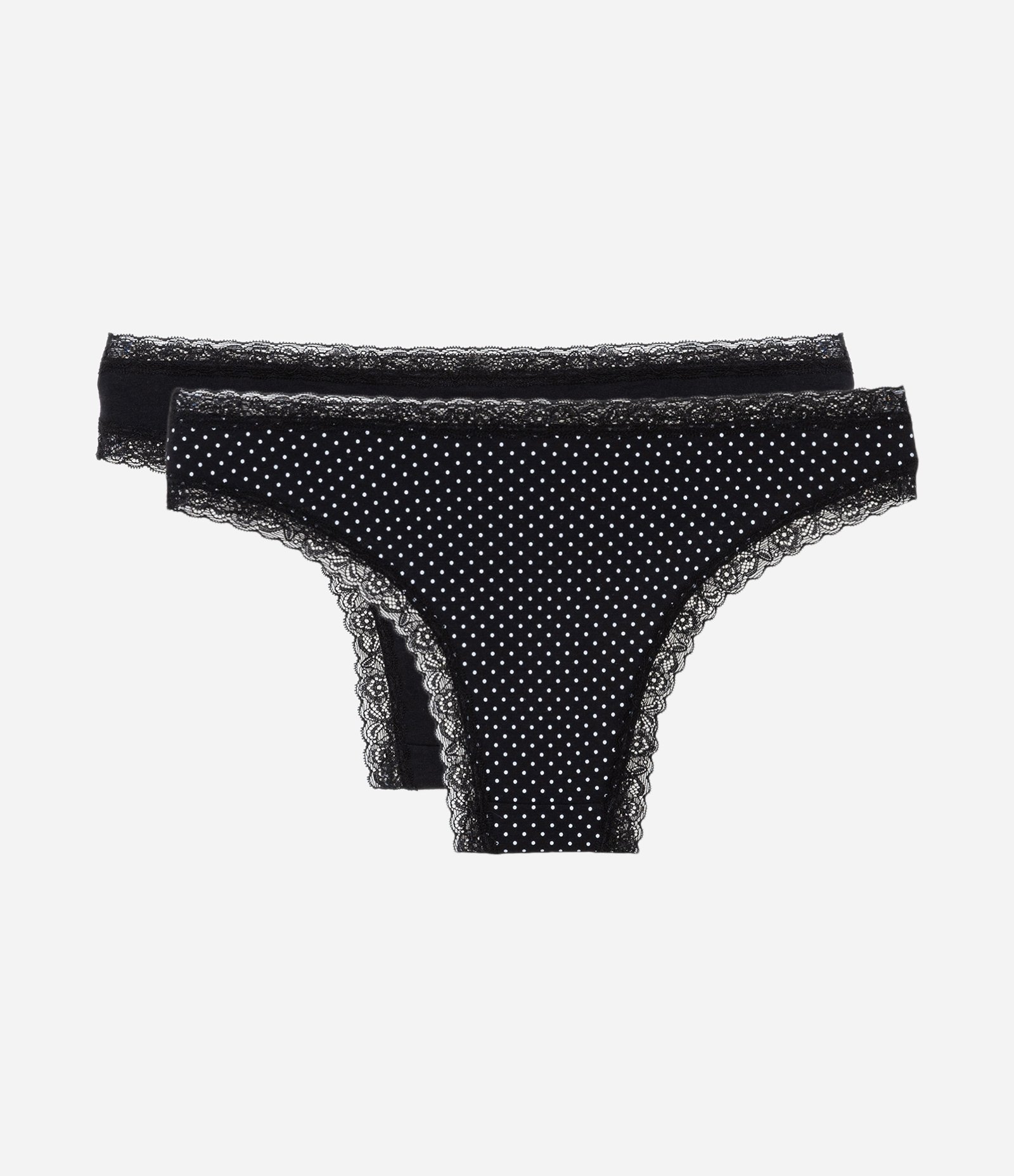 Kit 02 Calcinhas Biquíni em Cotton com Detalhe de Renda Preto 2