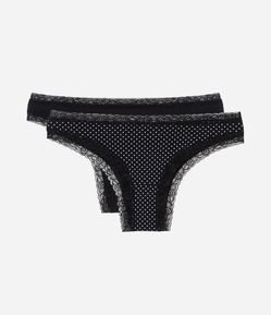 Kit 02 Calcinhas Biquíni em Cotton com Detalhe de Renda