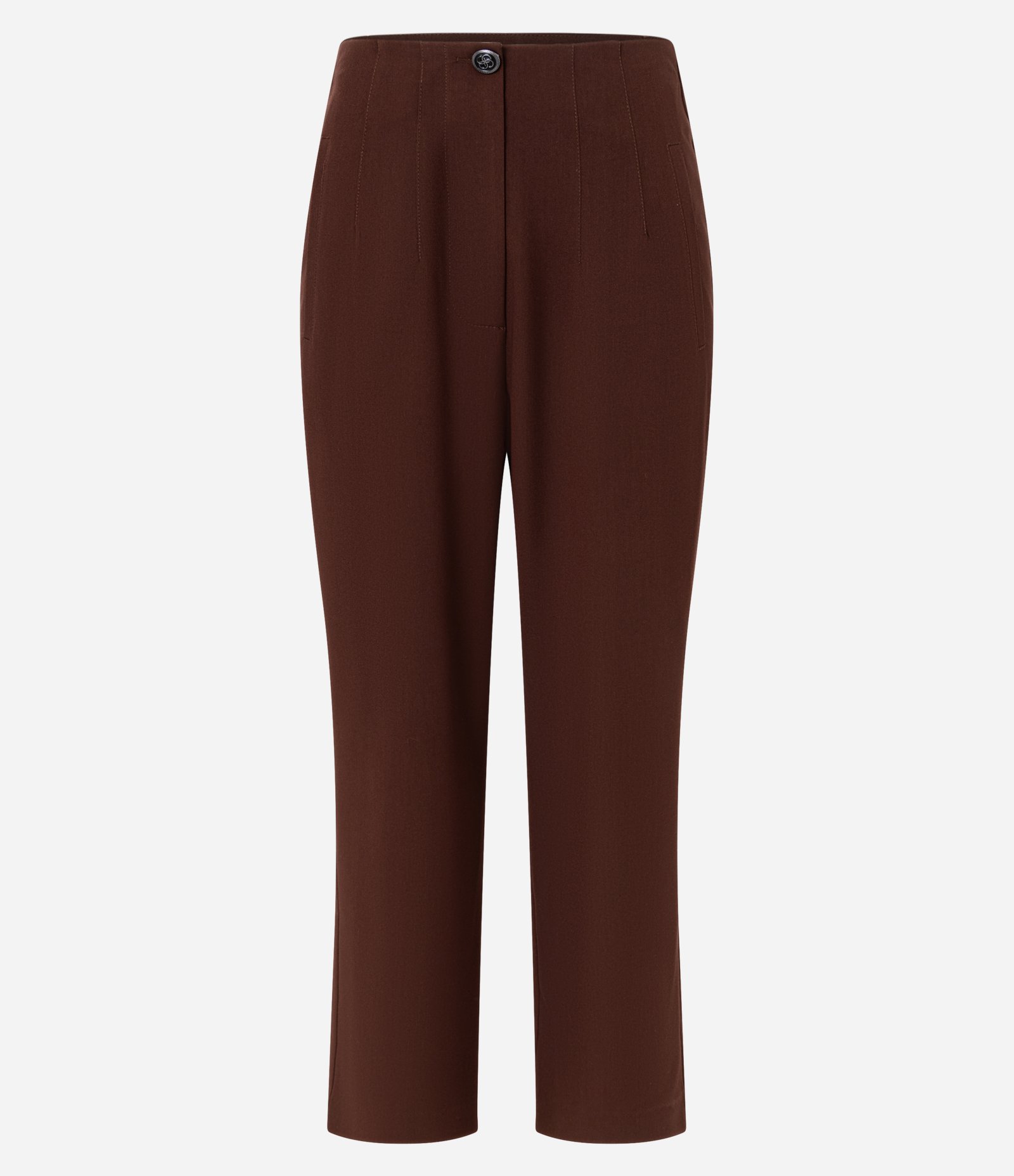 Calça Cenoura em Alfaiataria com Detalhe de Pregas Marrom 5