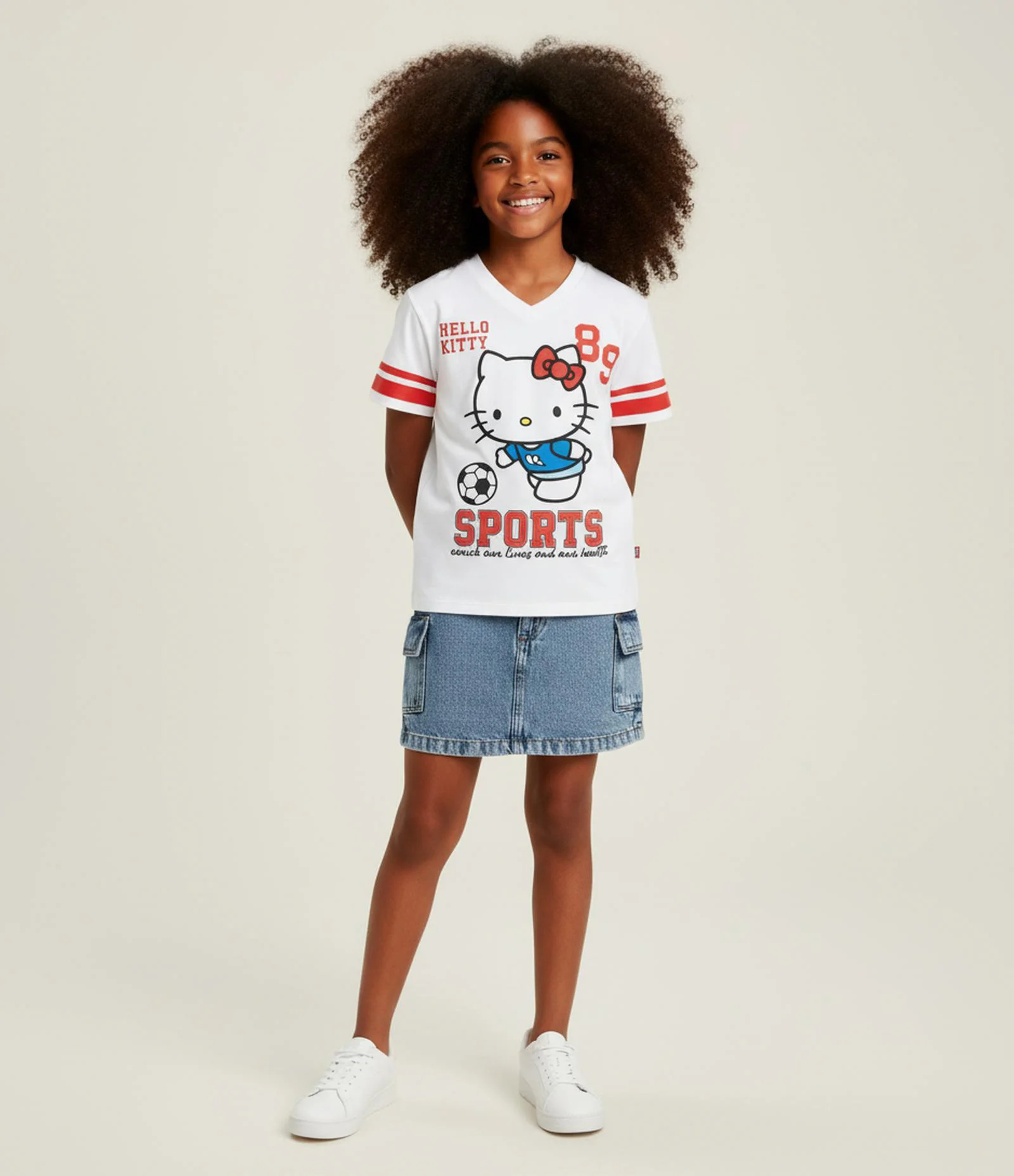 Camiseta Infantil Oversized com Estampa e Lettering Hello Kitty - Tam 5 a 14 Anos Branco 1