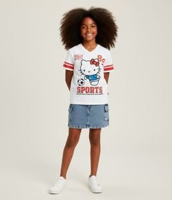 Camiseta Infantil Oversized com Estampa e Lettering Hello Kitty - Tam 5 a 14 Anos
