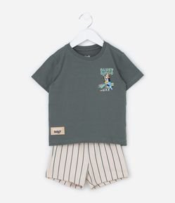 Conjunto Infantil Bluey Com Camiseta E Bermuda Listrada - Tam 2 A 6 Anos