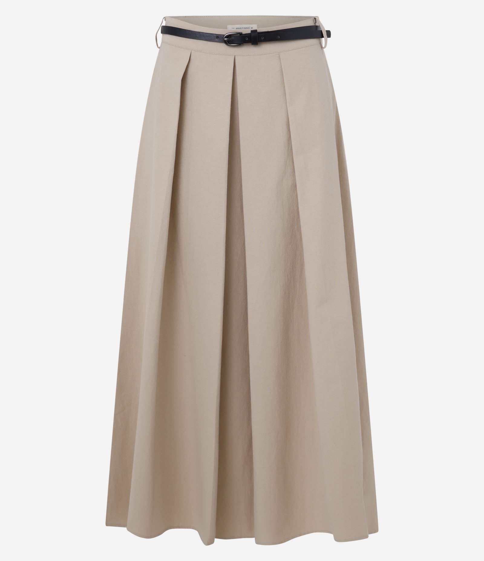 Saia Midi com Pregas Frontais e Cinto Fino Bege 5