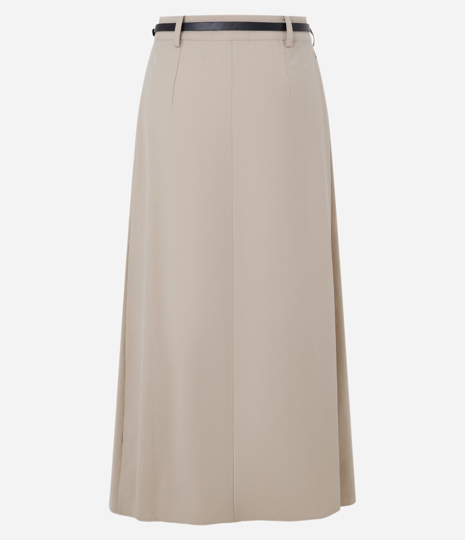 Saia Midi com Pregas Frontais e Cinto Fino Bege 6