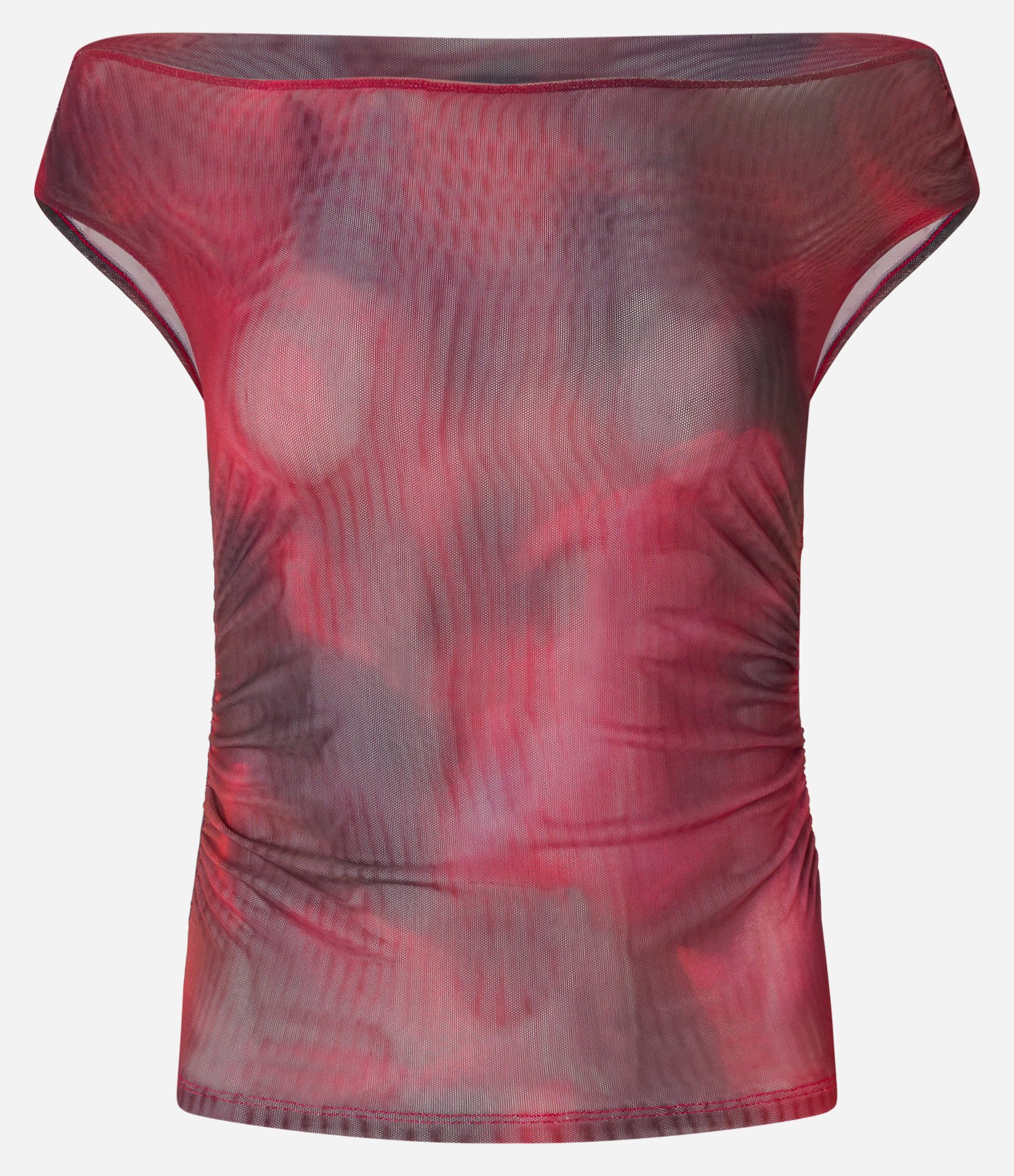 Blusa em Tule Ombro a Ombro com Estampa Abstrata Vermelho 4