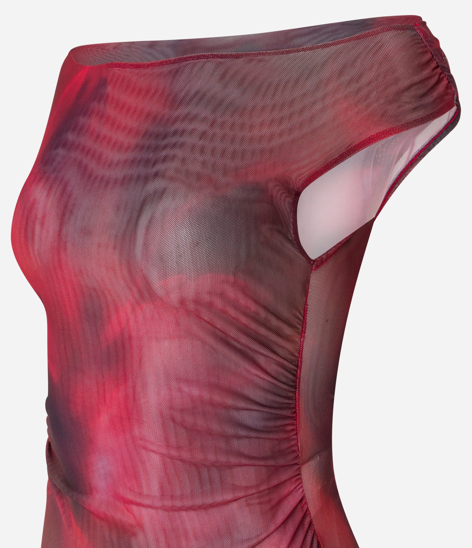 Blusa em Tule Ombro a Ombro com Estampa Abstrata Vermelho 5