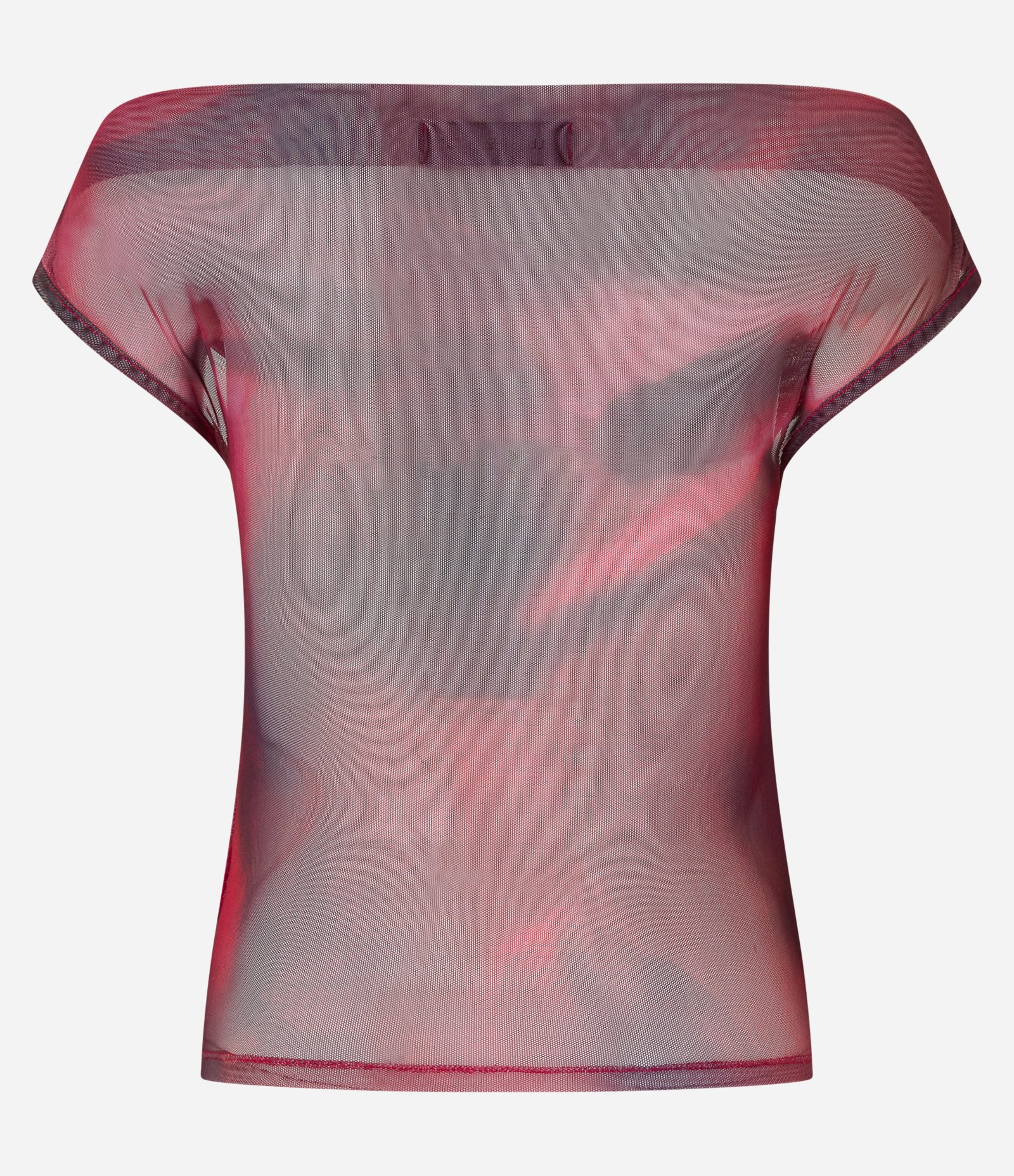 Blusa em Tule Ombro a Ombro com Estampa Abstrata Vermelho 7