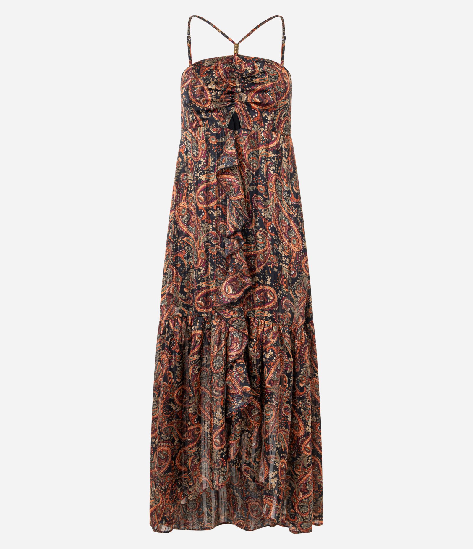 Vestido Longo Estampado com Alças Finas e Decote Halter Marrom 6