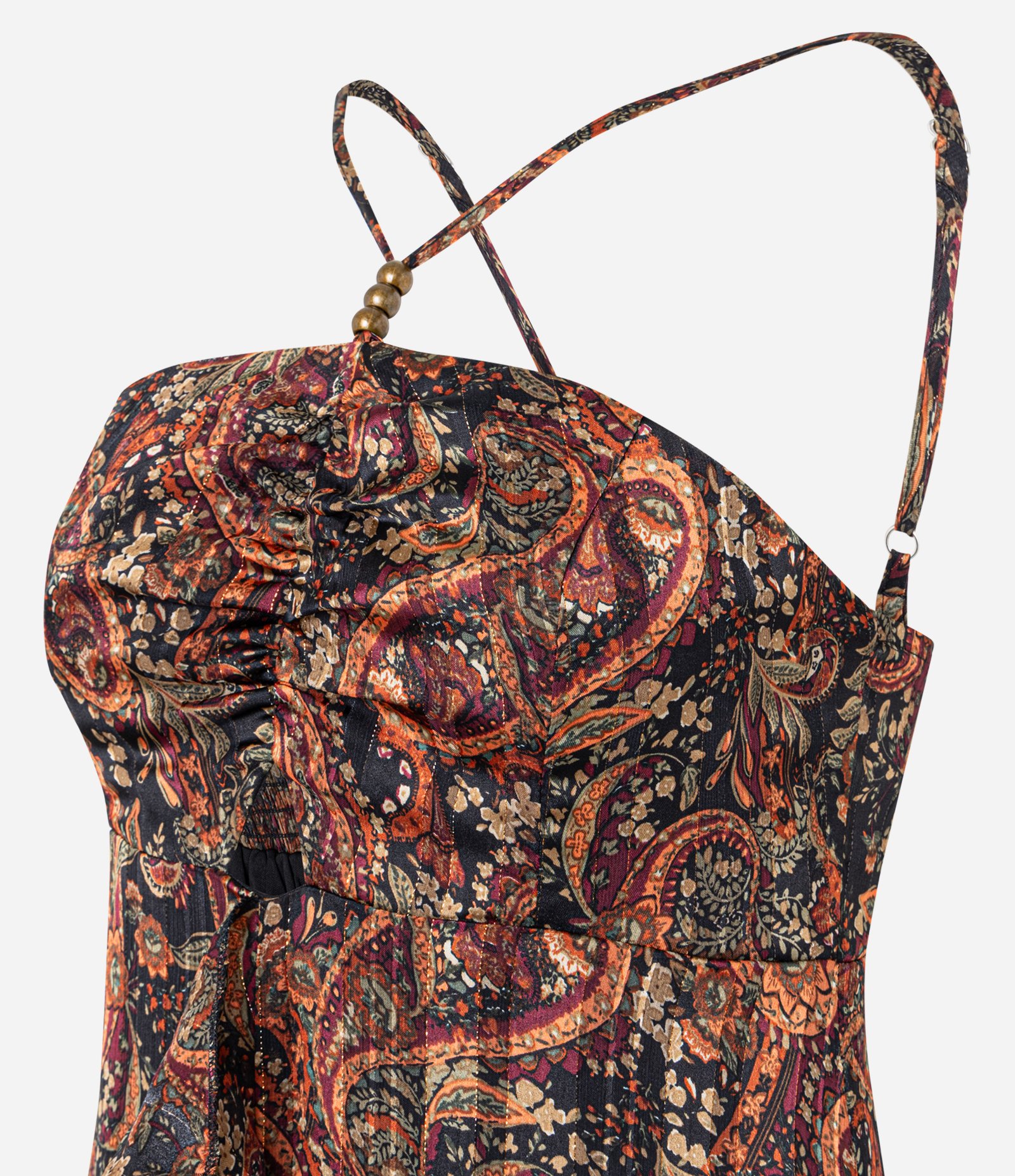 Vestido Longo Estampado com Alças Finas e Decote Halter Marrom 7