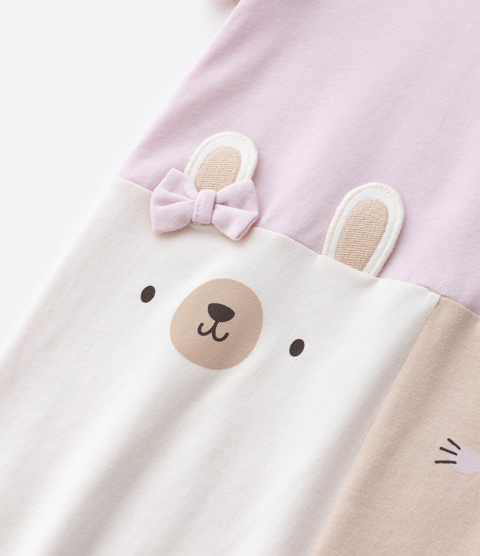 Macaquinho Infantil com Estampa de Gato e Coelho com Orelhinhas Aplicadas - Tam RN a 18 Meses Rosa 9