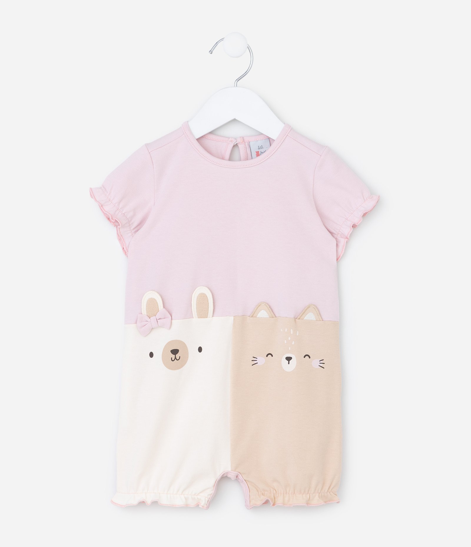 Macaquinho Infantil com Estampa de Gato e Coelho com Orelhinhas Aplicadas - Tam RN a 18 Meses Rosa 2