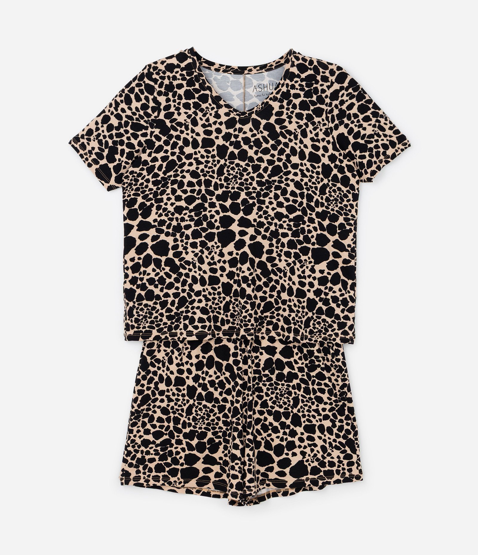 Pijama Short Doll em Viscolycra com Estampa Animal Print Onça Curve & Plus Size Marrom 1