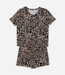 Pijama Short Doll em Viscolycra com Estampa Animal Print Onça Curve & Plus Size
