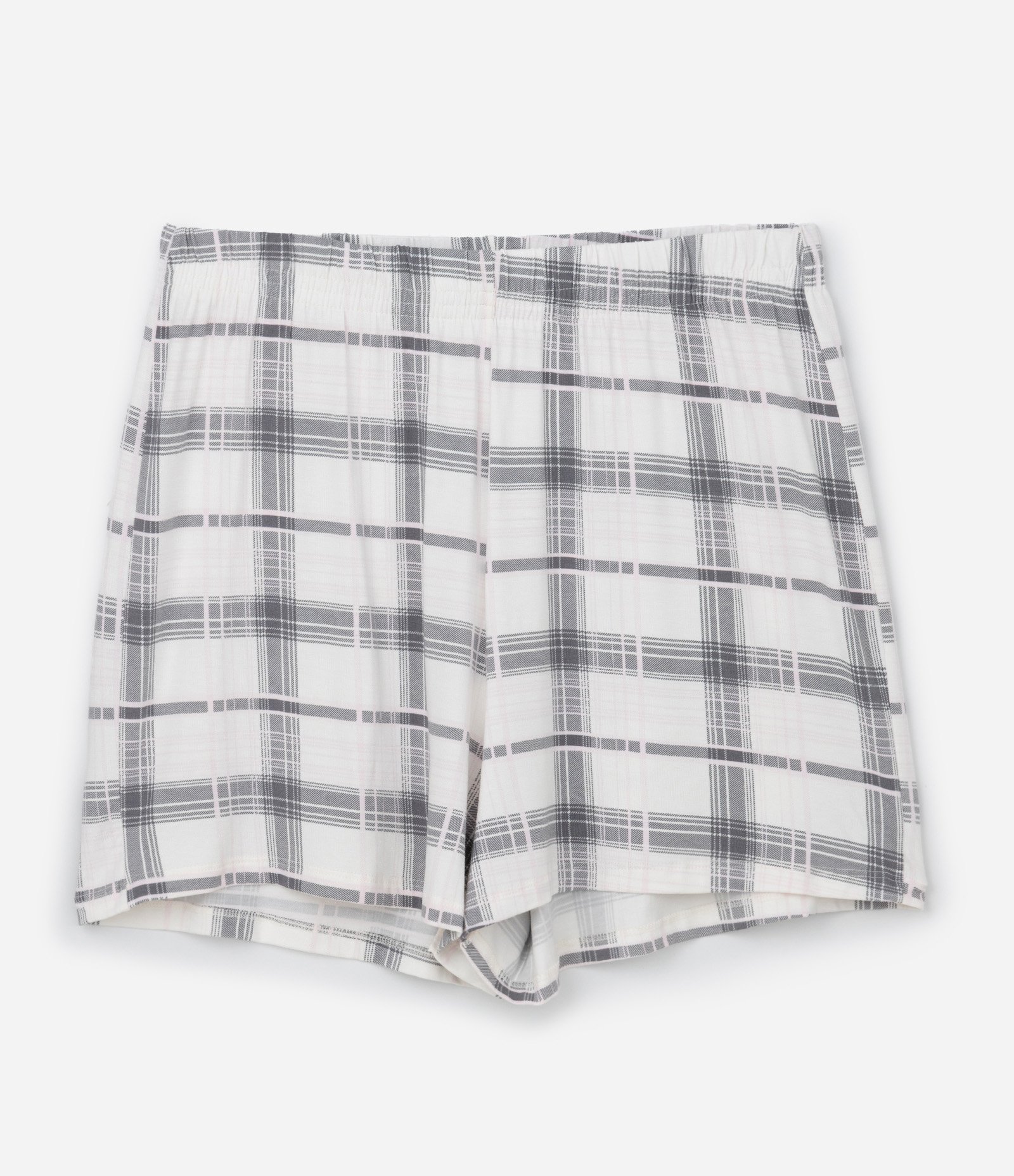Pijama Curto em Viscose com Estampa Xadrez Curve & Plus Size Branco/Cinza 4