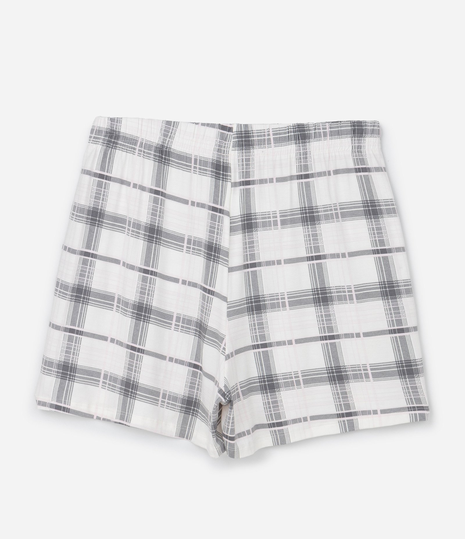 Pijama Curto em Viscose com Estampa Xadrez Curve & Plus Size Branco/Cinza 5