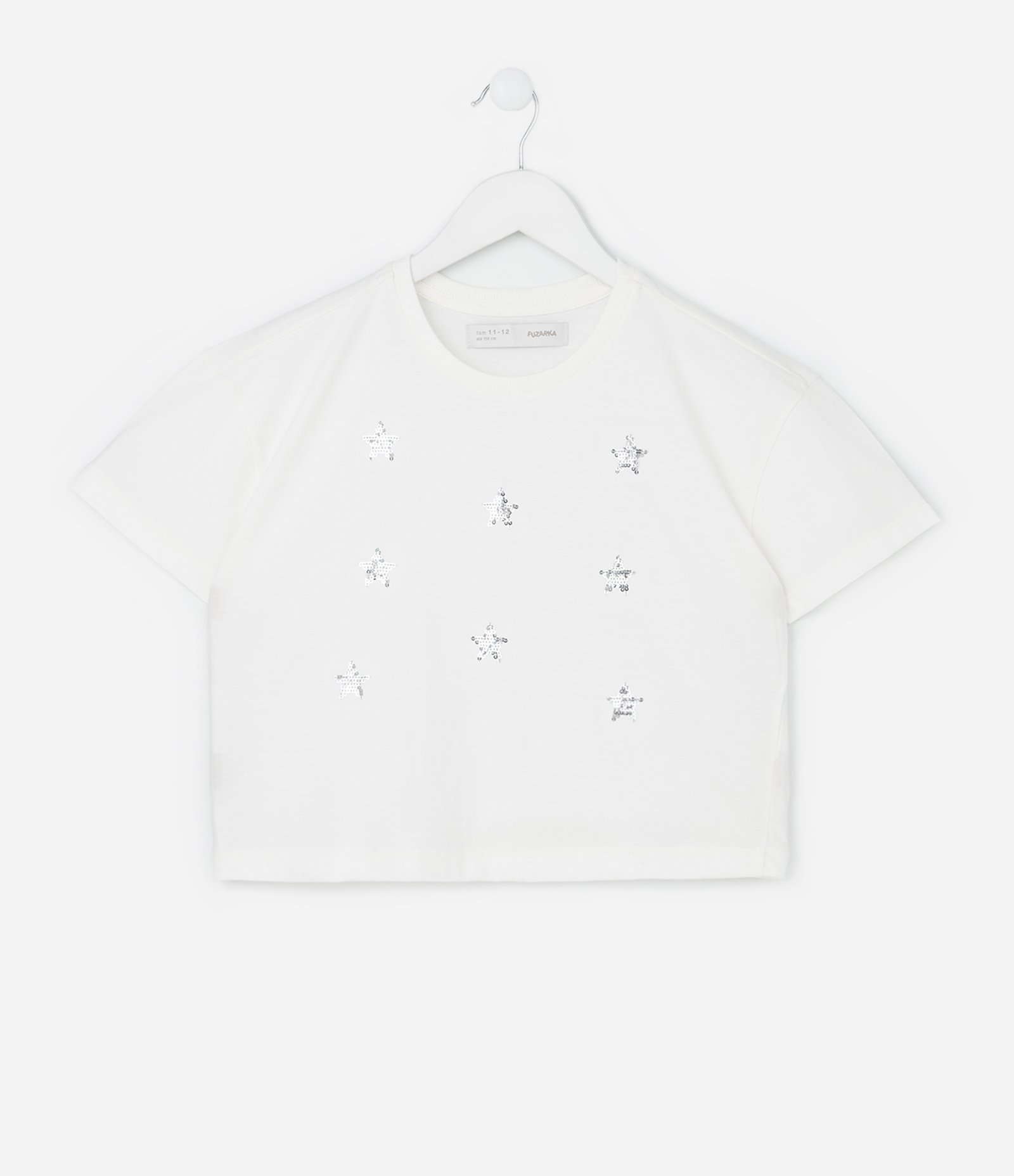 Camiseta Curta Infantil com Bordado Estrelas em Paetês - Tam 5 a 14 Anos Branco 1