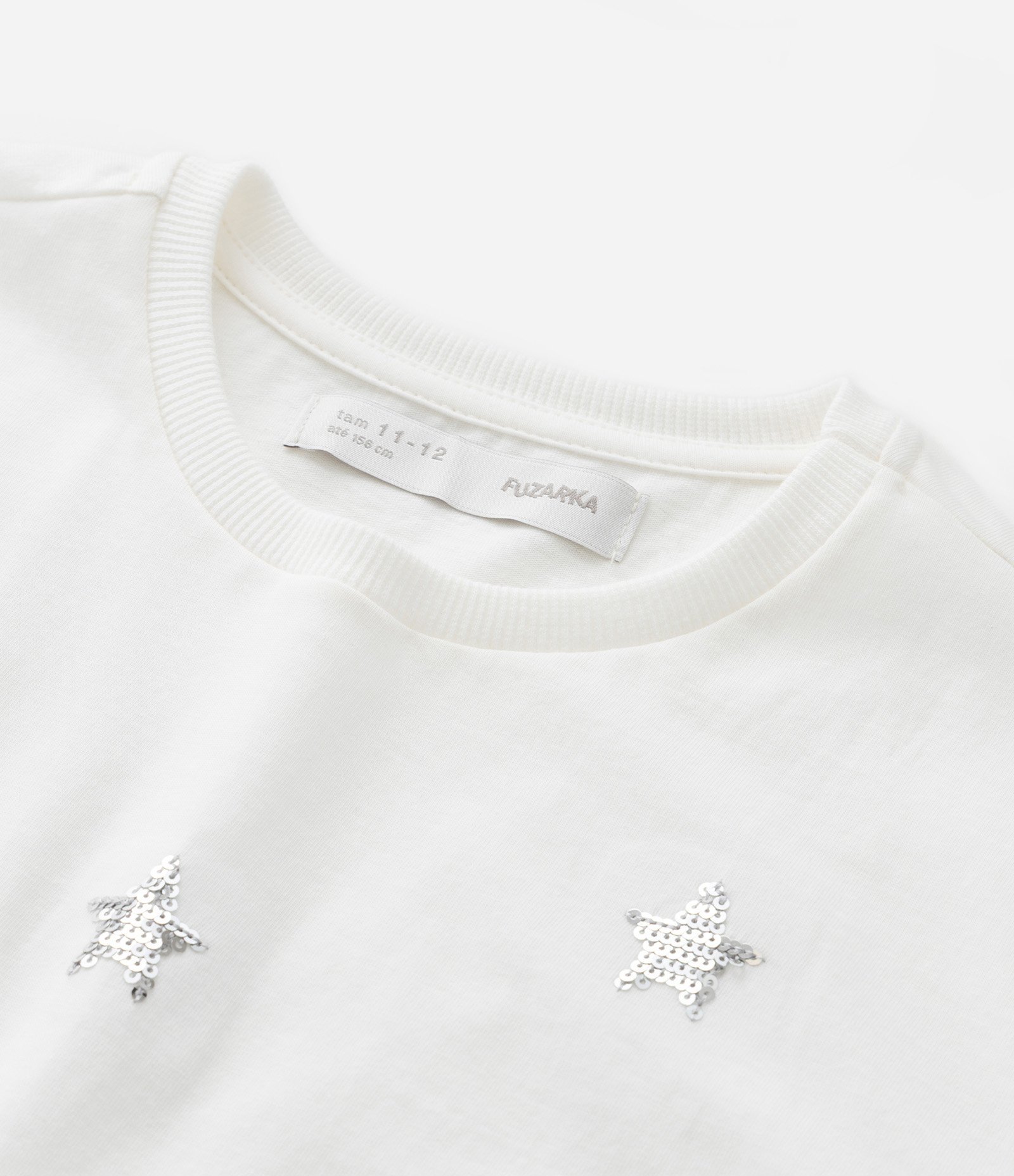 Camiseta Curta Infantil com Bordado Estrelas em Paetês - Tam 5 a 14 Anos Branco 4