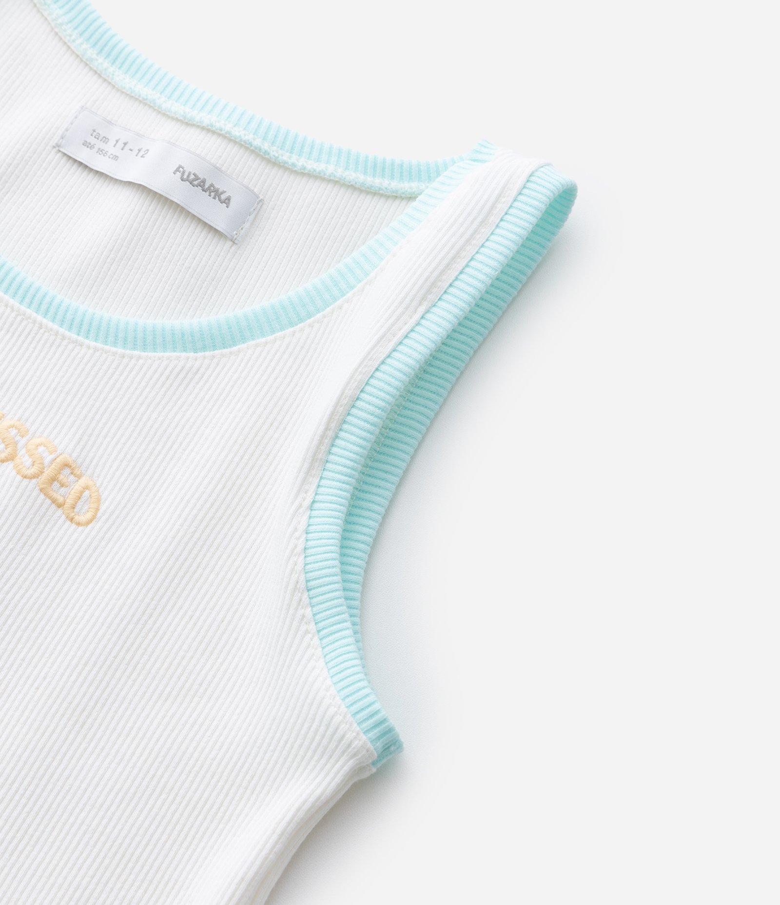 Regata Infantil em Ribana com Bordado Praiano - Tam 5 a 14 Anos Branco 4