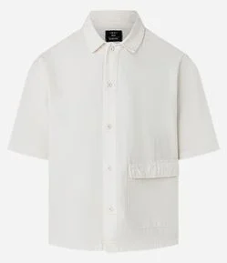 Camisa Boxy em Sarja com Bolso Grande