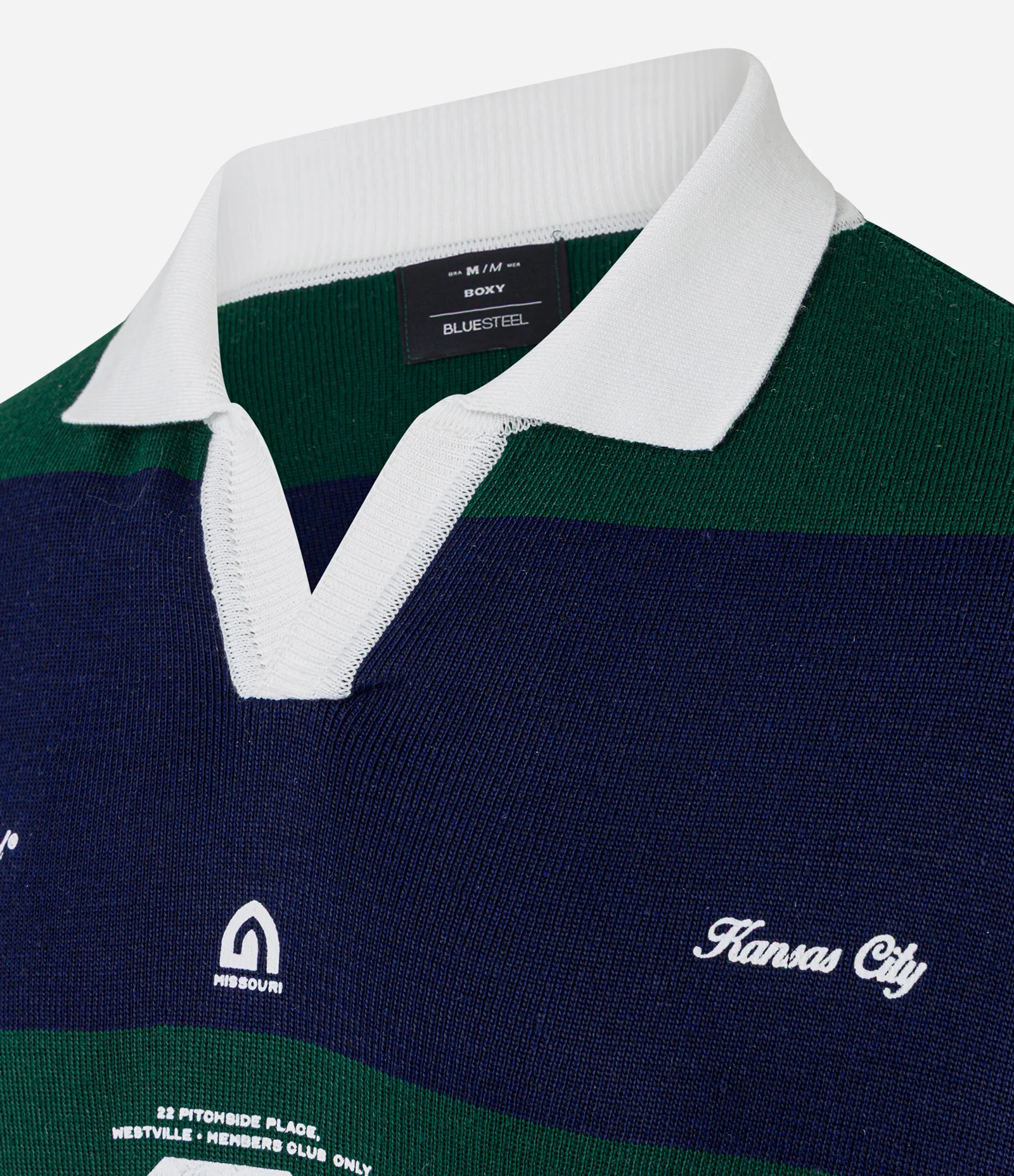 Camisa Boxy Sportcore em Tricô com Gola Colarinho V e Estampa de Listras Azul/Verde 9