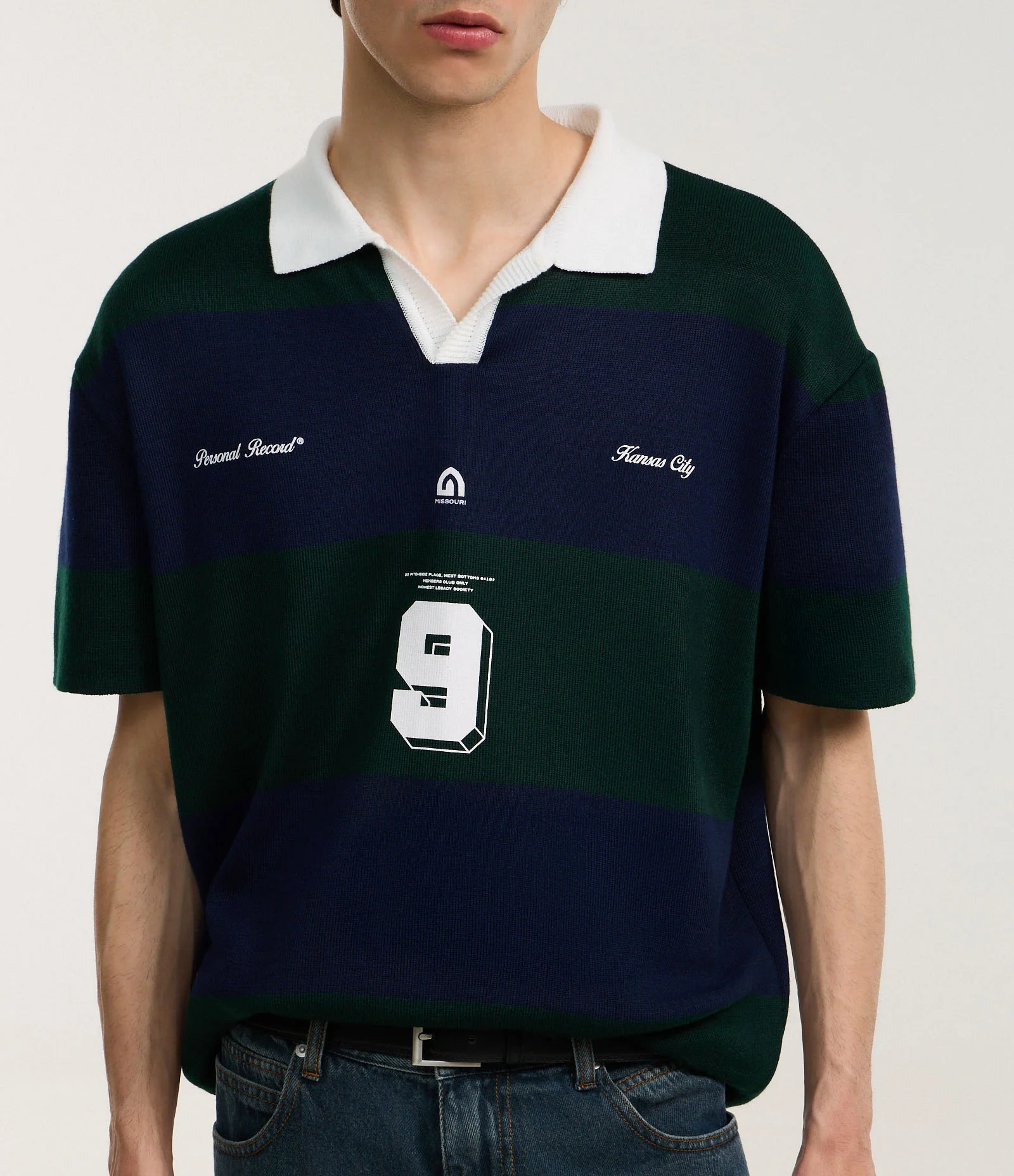 Camisa Boxy Sportcore em Tricô com Gola Colarinho V e Estampa de Listras Azul/Verde 3