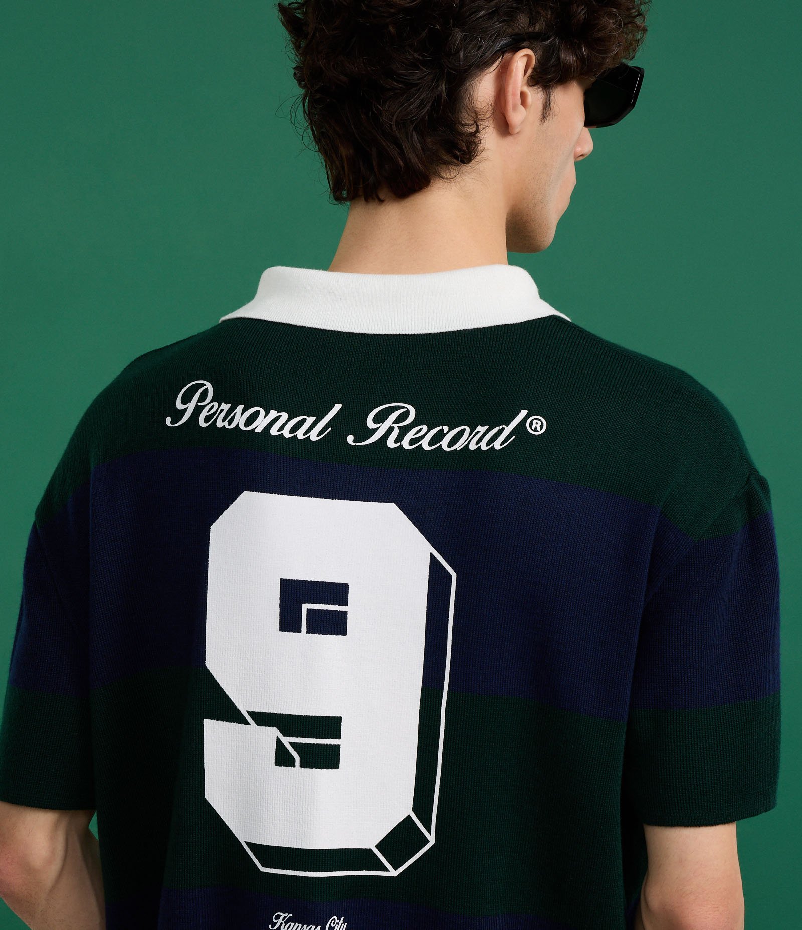 Camisa Boxy Sportcore em Tricô com Gola Colarinho V e Estampa de Listras Azul/Verde 5