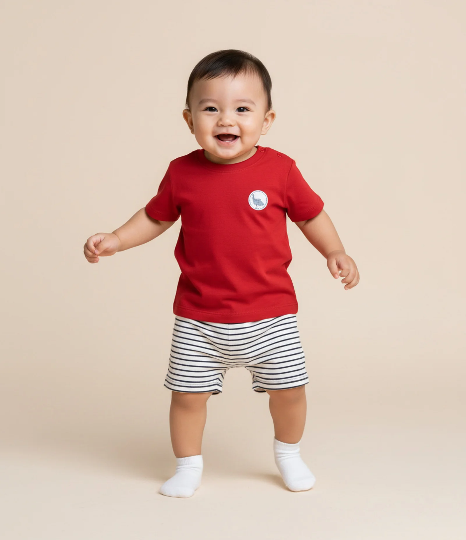 Conjunto Infantil com Estampa de Dinossauro – Tam 0 a 18 Meses Vermelho/Off White 1