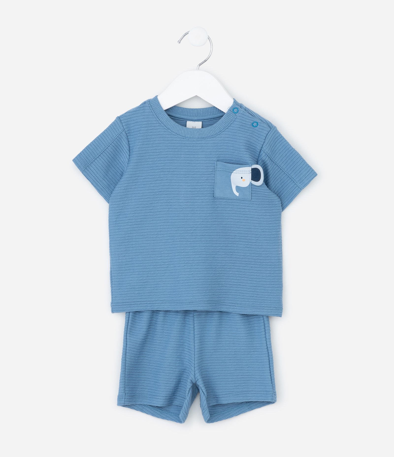 Conjunto Infantil com Elefante Interativo e Bermuda com Cordão – Tam RN a 18 Meses Azul 1
