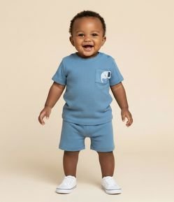 Conjunto Infantil com Elefante Interativo e Bermuda com Cordão – Tam RN a 18 Meses