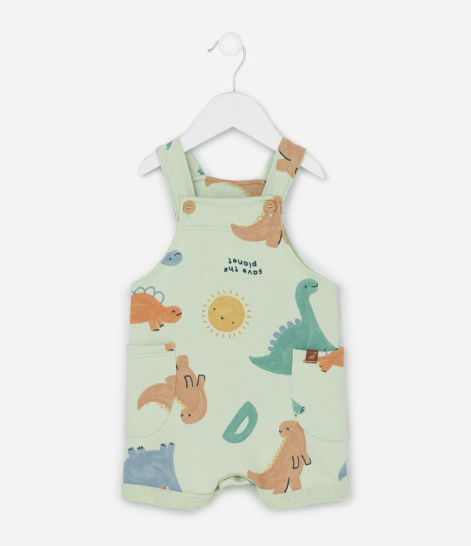 Jardineira Infantil com Estampa de Dinossauros – Tam RN a 18 Meses Verde Claro 1