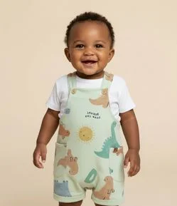 Jardineira Infantil com Estampa de Dinossauros – Tam RN a 18 Meses