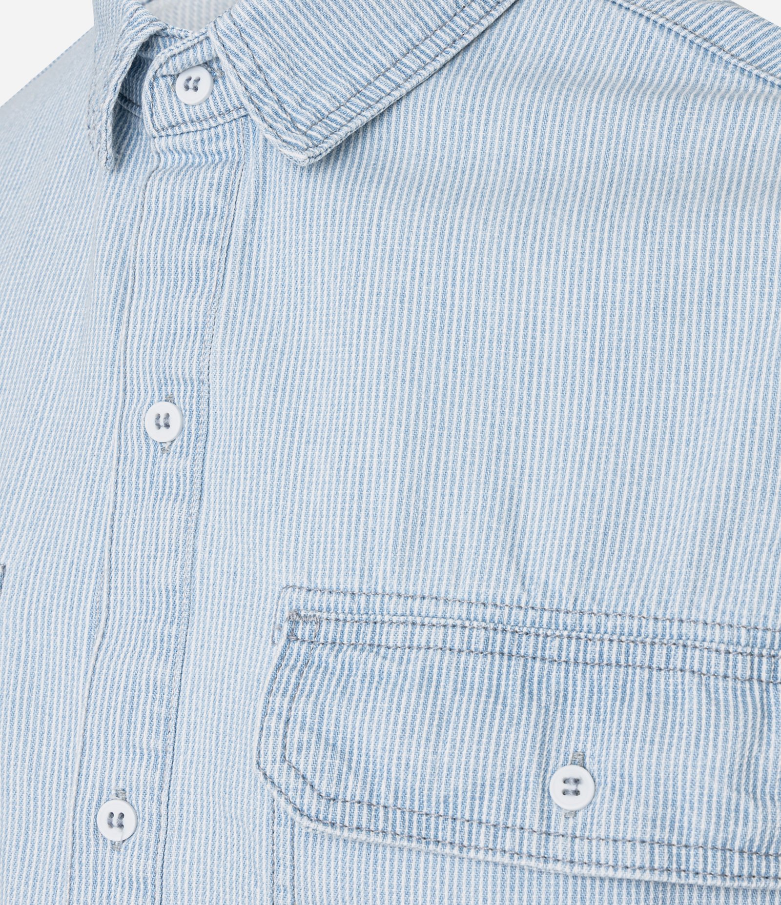 Camisa Boxy em Jeans com Estampa de Listras e Bolsos Azul 8