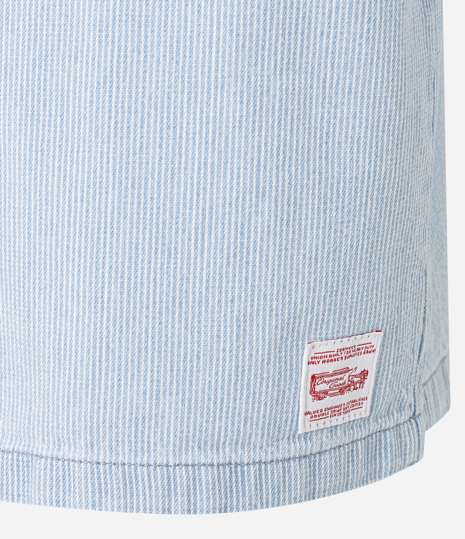 Camisa Boxy em Jeans com Estampa de Listras e Bolsos Azul 9